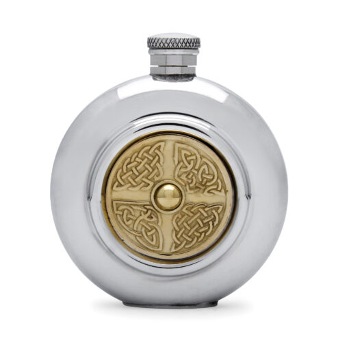 Круглая фляга English Pewter CEL442 с декоративной вставкой из латуни.